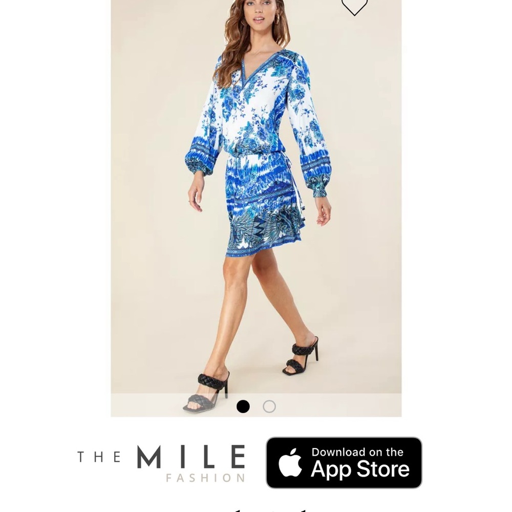 Hale Bob Vibrant Blue and White Long Sleeve Dress